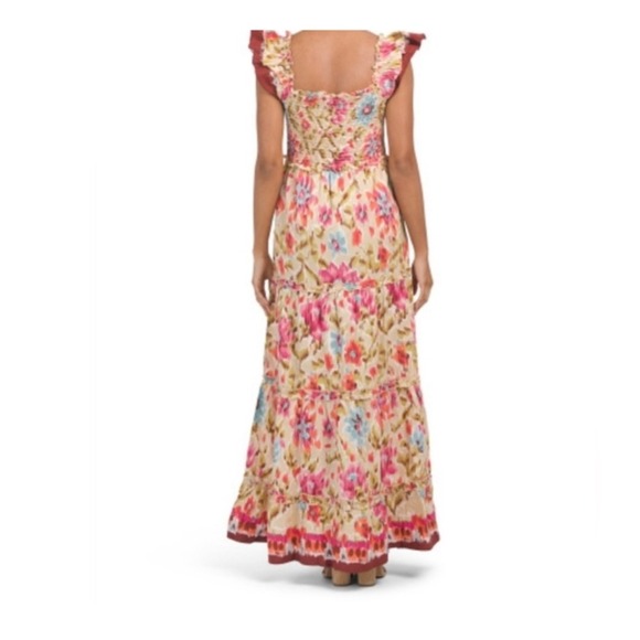 House of Harlow 1960 Zoey Smocked Floral Maxi‎ Dress Flutter Sleeve Boho Size S - Picture 3 of 16